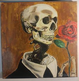Dipinto scheletro con in mano una rosa