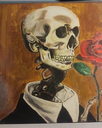 Dipinto scheletro con in mano una rosa