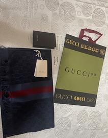 Sciarpa gucci blu web verbiere lana seta uomo