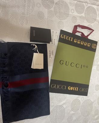 Sciarpa gucci blu web verbiere lana seta uomo