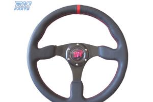 VOLANTE IN PELLE NERA CON RIFINITURA ROSSA