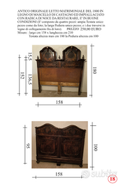 Letto matrimoniale del 1800 in legno di castagno