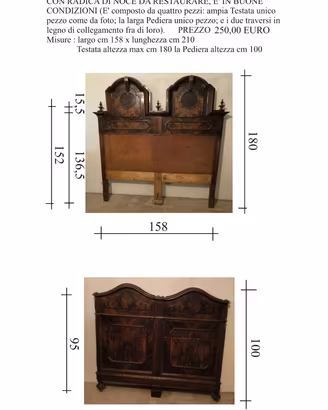 Letto matrimoniale del 1800 in legno di castagno