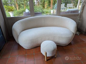 Divano Curvo Bouclé Bianco Love Import + Pouf
