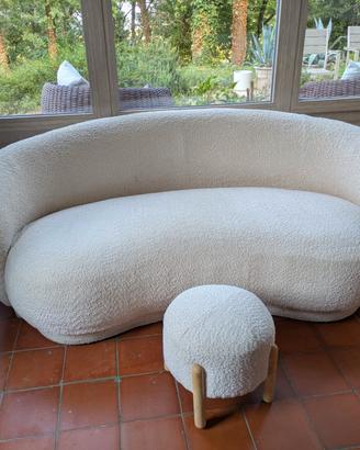 Divano Curvo Bouclé Bianco Love Import + Pouf