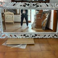 Specchio in legno intarsiato bianco 200x120