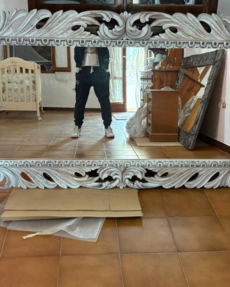 Specchio in legno intarsiato bianco 200x120