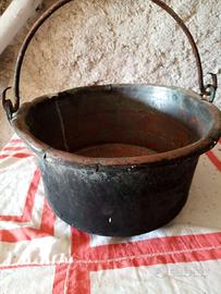 Paiolo antico in rame con manico in ferro 28 cm