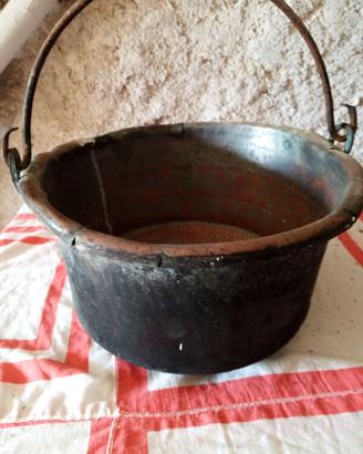 Paiolo antico in rame con manico in ferro 28 cm