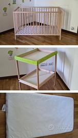 Set infanzia IKEA lettino c/materasso, fasciatoio