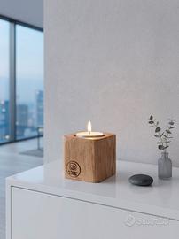 Cubo portacandela in legno