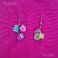 Orecchini gufo gufi gufetti bottoni legno ciondoli