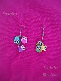 Orecchini gufo gufi gufetti bottoni legno ciondoli