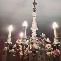 lampadario fiori porcellana italiana
