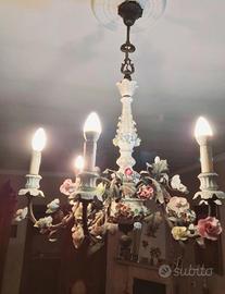 lampadario fiori porcellana italiana