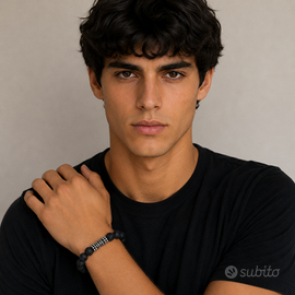 Bracciale elastico pietra lava Uomo Donna PE8002