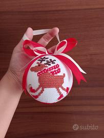 Pallina Natale Punto Croce Renna