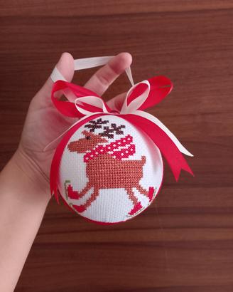 Pallina Natale Punto Croce Renna