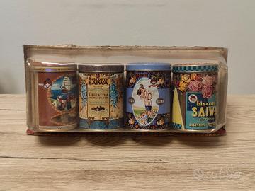RARO Set 4 Scatole Latta Vintage Biscotti Saiwa 
