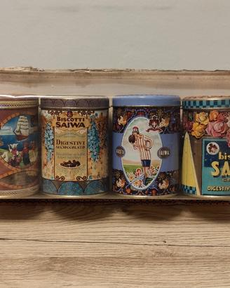 RARO Set 4 Scatole Latta Vintage Biscotti Saiwa 