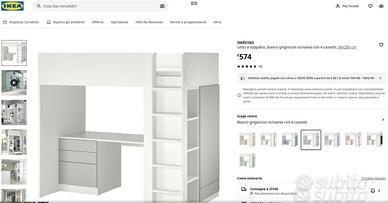 IKEA letto a soppalco con scrivania SMASTAD