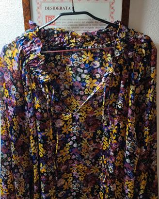 camicia a fiori toni del giallo e rosa-viola