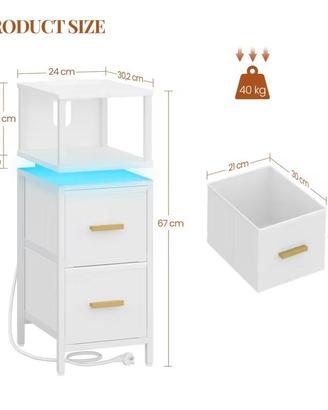 Comodino per Camera da Letto 30 x 24 x 67 cm