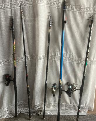 Lotto 5 Canne Pesca Maver Olympus + 4 Mulinelli