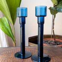 Coppia Porta candele Vetro Blu Inglese anni '30