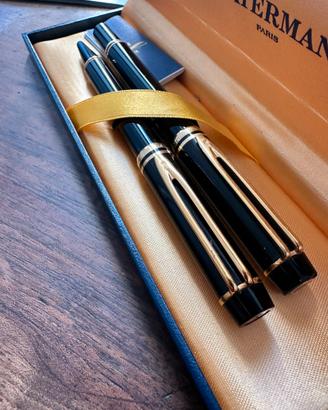 Waterman Man 100 rara parure lacca nera ed oro