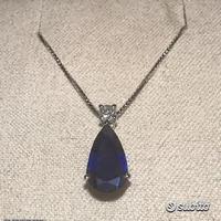 COLLANA ORO 18kt. CON DIAMANTE E ZAFFIRO GOCCIA