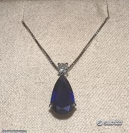 COLLANA ORO 18kt. CON DIAMANTE E ZAFFIRO GOCCIA