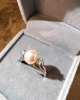 Anello oro con perla e diamanti