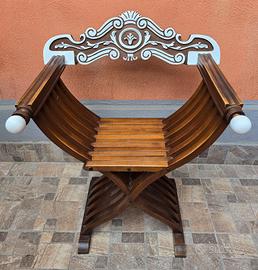 Sedia poltrona savonarola shabby chic legno noce 