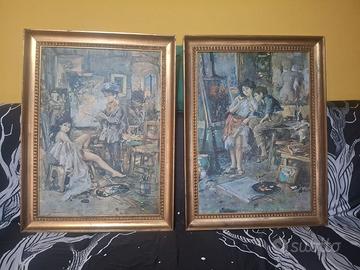 coppia Nino Salvadori scene studio D'artista olio