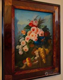 Cornice in legno con dipinto frutta e natura
