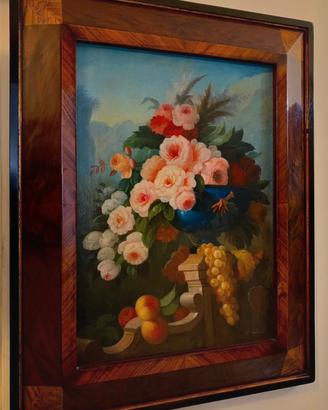 Cornice in legno con dipinto frutta e natura