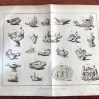 Lampade antiche - incisione Diderot - 1700
