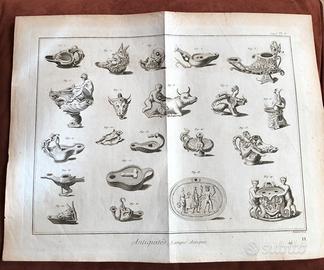 Lampade antiche - incisione Diderot - 1700