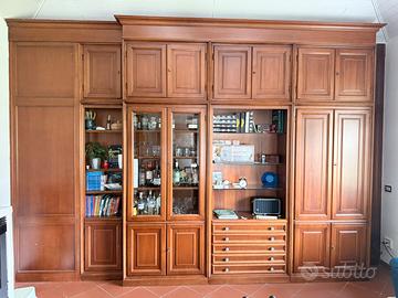 PARETE ATTREZZATA IN LEGNO VETRINA, LIBRERIA E CAS