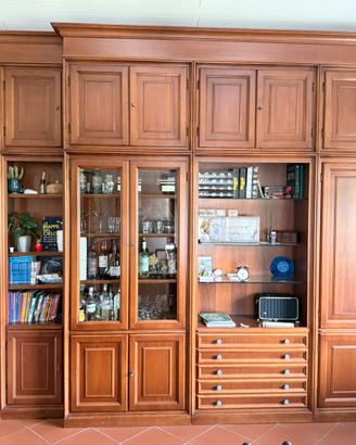 PARETE ATTREZZATA IN LEGNO VETRINA, LIBRERIA E CAS