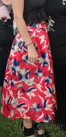 Gonna rossa a fiori, rigida elegante, tg 44/L