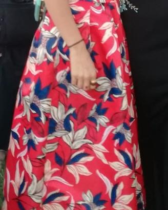 Gonna rossa a fiori, rigida elegante, tg 44/L