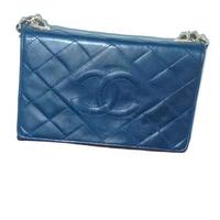 Borsa Chanel Blu in Pelle d'Agnello Anni '90 - Ico