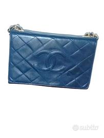 Borsa Chanel Blu in Pelle d'Agnello Anni '90 - Ico