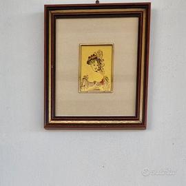 Quadretto Retrò Ritratto Dama Elegante Fondo Oro