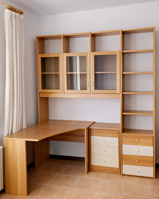 Scrivania angolare con libreria in legno