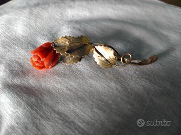 Spilla antica vintage argento 800 stelo foglie oro