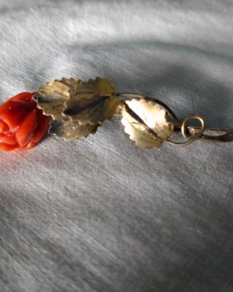 Spilla antica vintage argento 800 stelo foglie oro