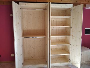 armadio abete 4 ante con ripiani bastone panchina